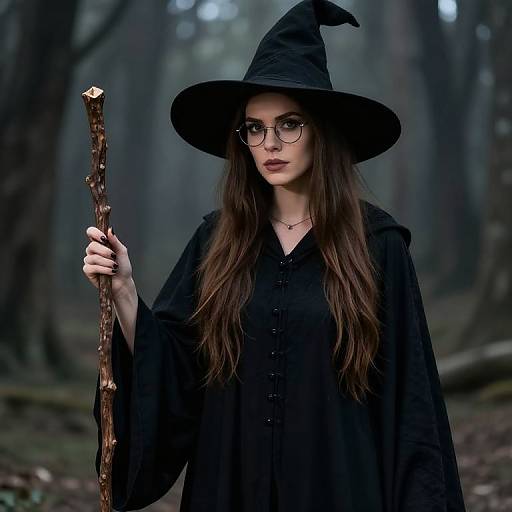 Female Witch with Wooden Stick