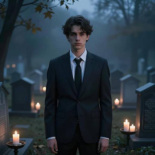 Mysterious Man in a Blue-Toned Cemetery