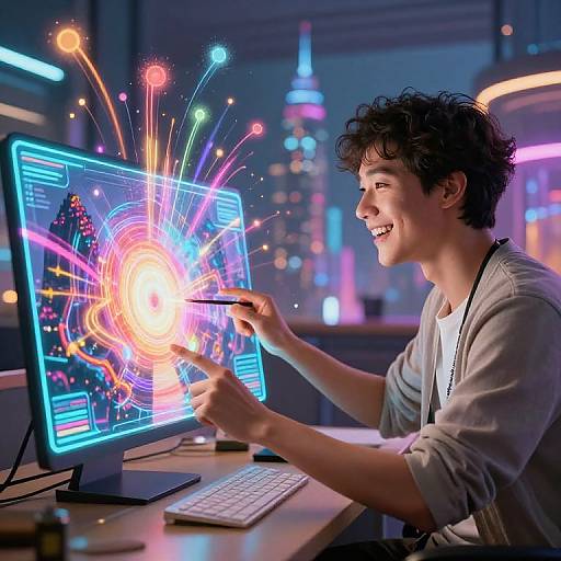 Joyful Artist with Holographic AI