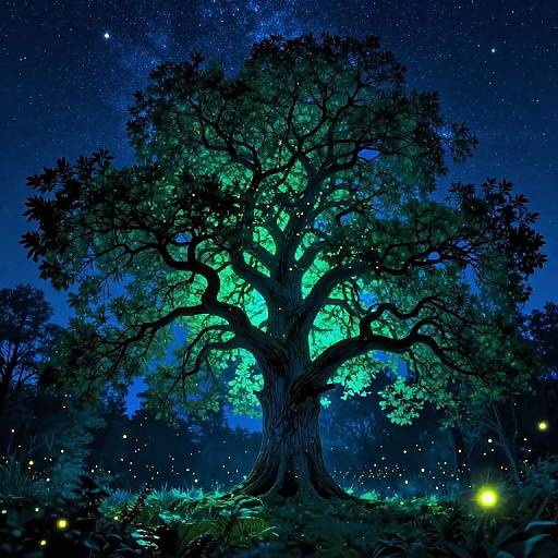 Majestic Eiche Tree Under Starry Sky