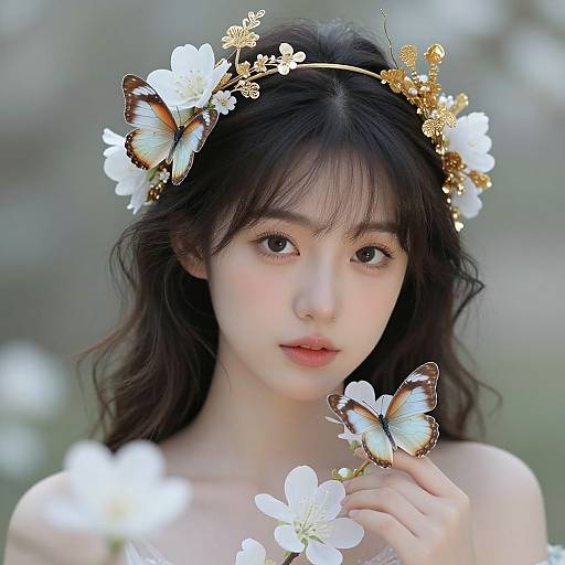 Ethereal Woman with Floral Gold Headpiece