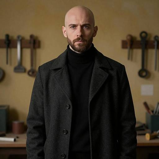 Moody Workshop Portrait of Bald Man