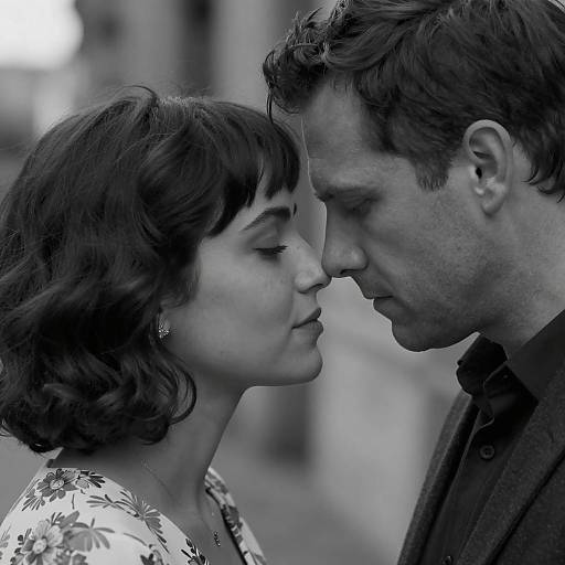 Black and white close-up of romantic couple