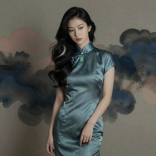 Melancholic Cheongsam Amid Ink Clouds