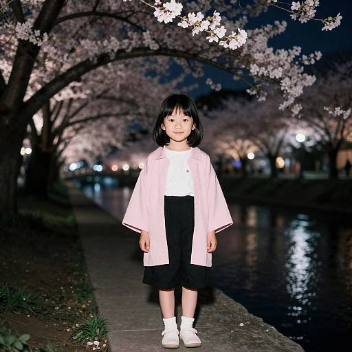 Realistic Night Portrait at Cherry Blossom Park