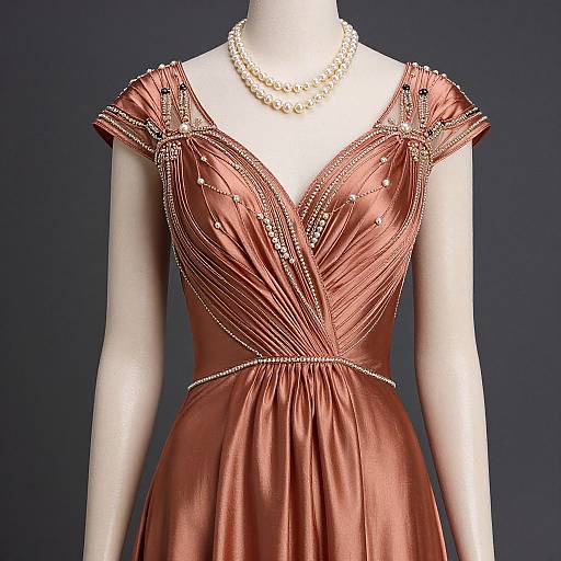 Copper Pearl Embellished Evening Gown