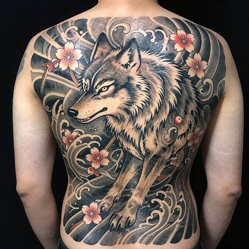 Mythical Japanese Wolf Back Tattoo