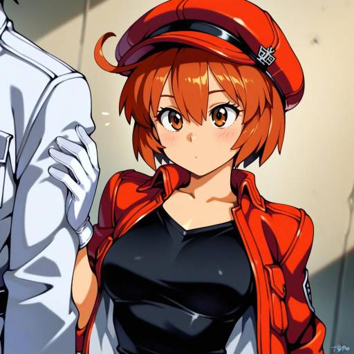 Illustration of Ae-3803, hataraku saibou in the style of Optionaltypo