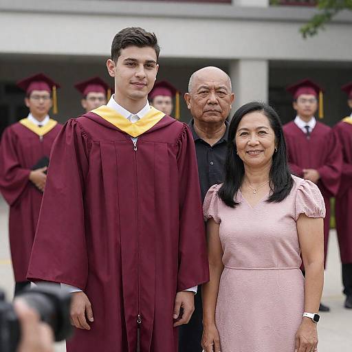 Maroon Graduation Trio Family Portrait