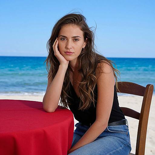 Woman Seated by Vibrant Seaside