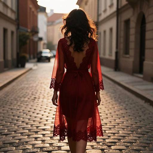 Silhouette in Sheer Red Lace Dress
