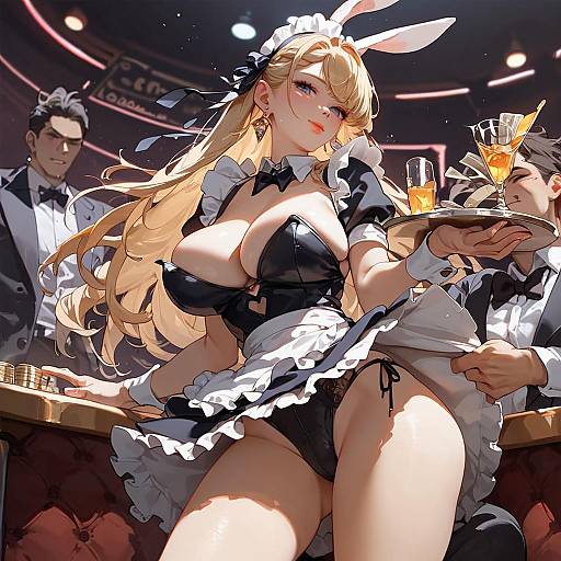 Anime Bunny Maid Serving Drinks at Casino Night