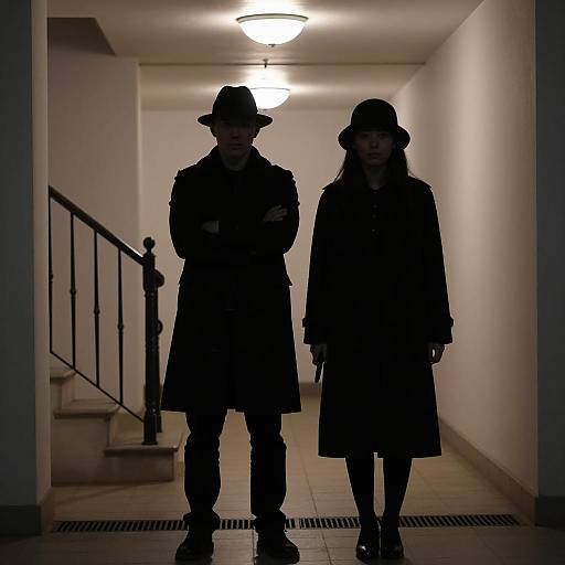 Mysterious Figures in Dim Hallway
