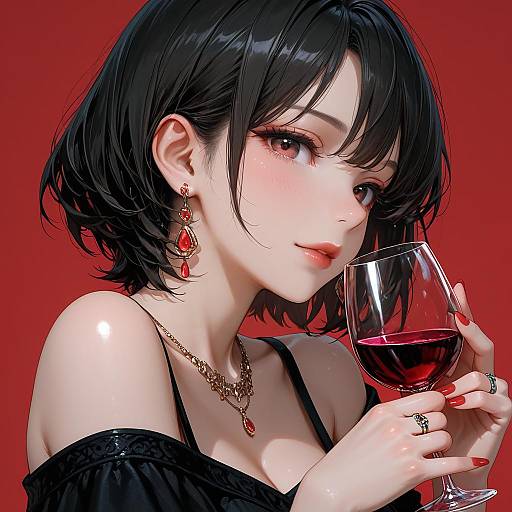 Charming Girl with Jewelry and Wine