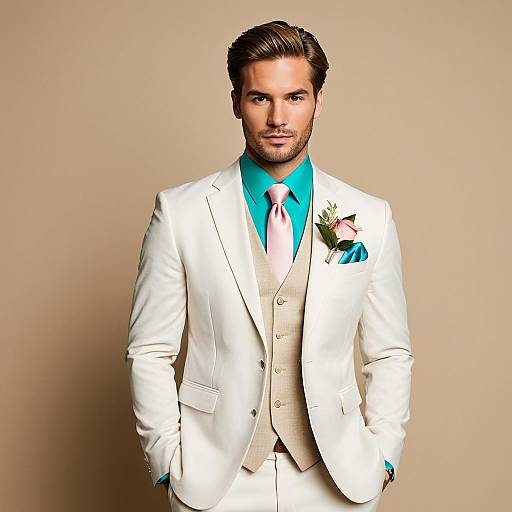 Handsome Groom in White Wedding Suit
