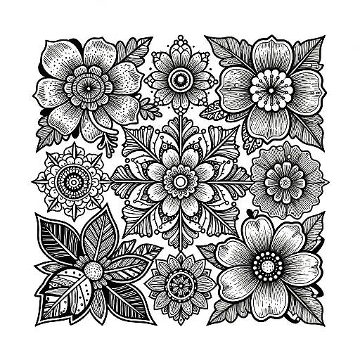 Intricate Victorian-Style Floral Line Art