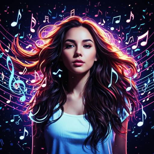 Confident Woman with Floating Music Notes