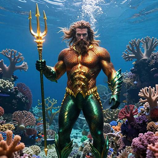 Aquaman Underwater with Glowing Trident