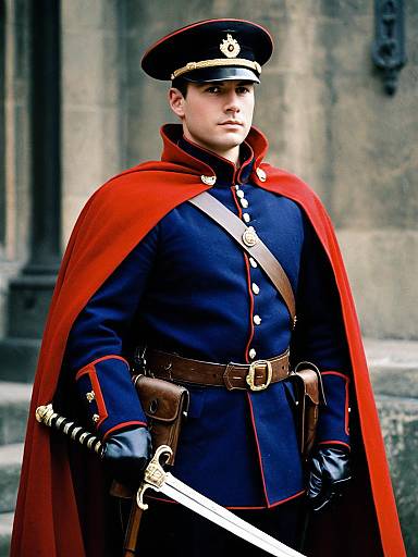 Royal Soldier in Military Uniform with Sword