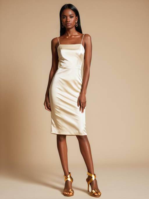 Elegant Woman in Cream Silk Gown