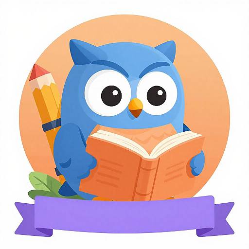 Cute Owl Reading with Colorful Background