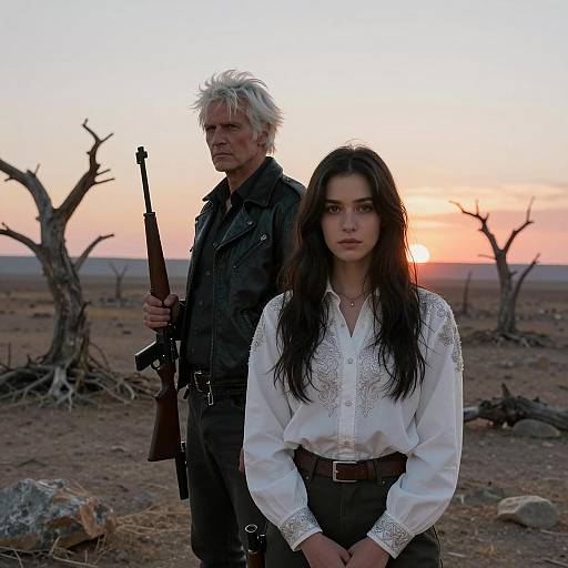 Desolate Sunset: A Tale of Two Figures