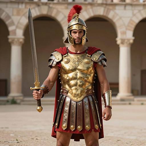Roman Warrior in Detailed Golden Armor