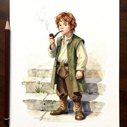 Frodo Baggins Pencil Watercolor Art