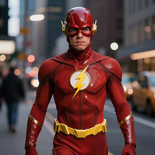 Photorealistic Flash Superhero in Urban Night Scene