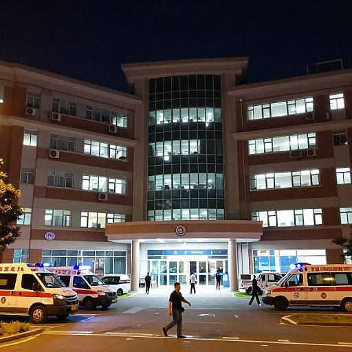 Nighttime Hospital Exterior with Ambulatory Activity