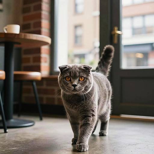 Sleek Scottish Fold in Urban Coffee Corner