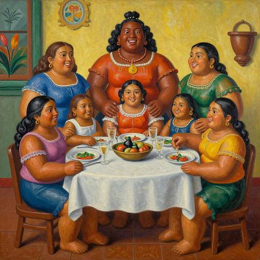 Joyful Botero-Style Family Dinner