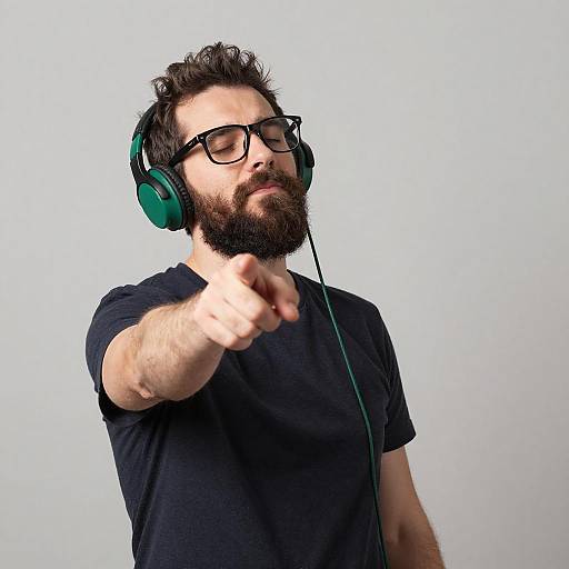 Bearded Man Enjoying Music in Focus