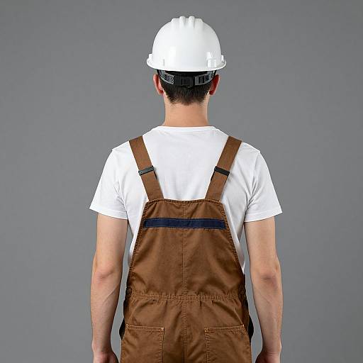 Man in Brown Overalls with Hard Hat