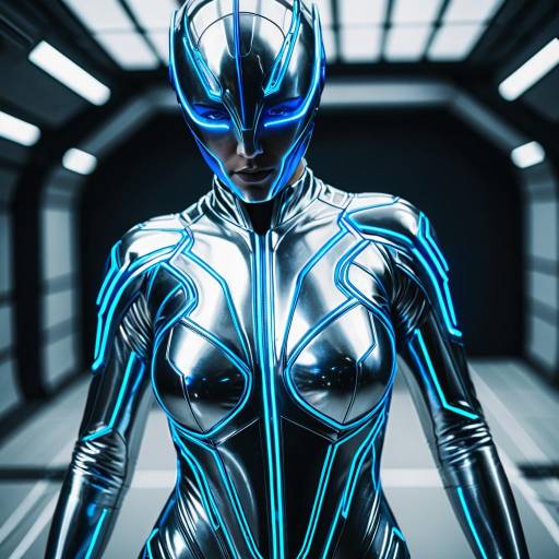 Futuristic Silver Cosplay Bodysuit with Neon Blue Highlights