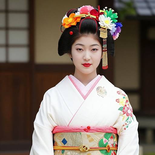 Elegant Female in Patterned Kimono