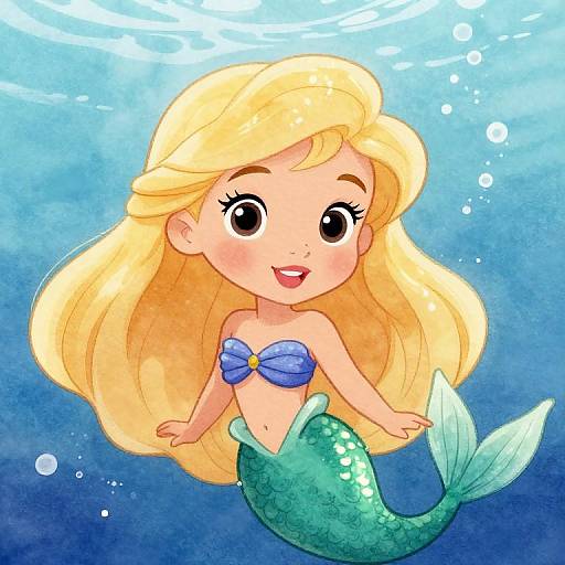 Cute Blond Mermaid in Watercolor Style