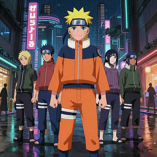 Cyberpunk Naruto Leading Neon Ninja Team