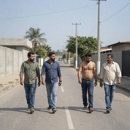 Four Men Walking Down Deserted Street