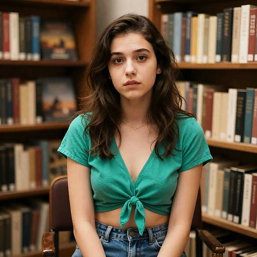 Curious Woman in Vintage Bookstore