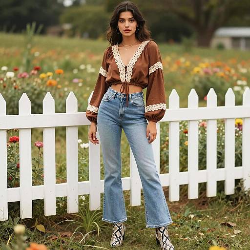Bohemian Woman in Floral Meadow