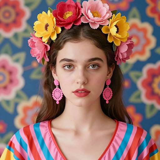 Vibrant Floral Portrait of Young Woman