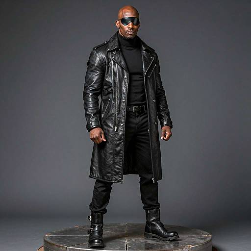 Intense Bald Man in Leather Attire