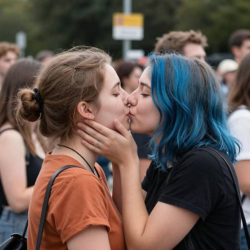 Two Young Women Kissing Outdoors