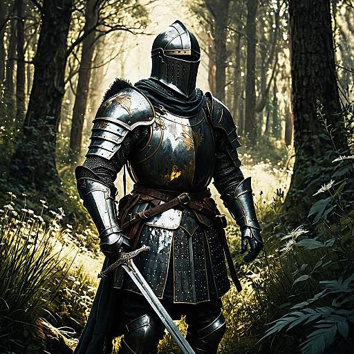 Battle-Worn Medieval Knight in Forest