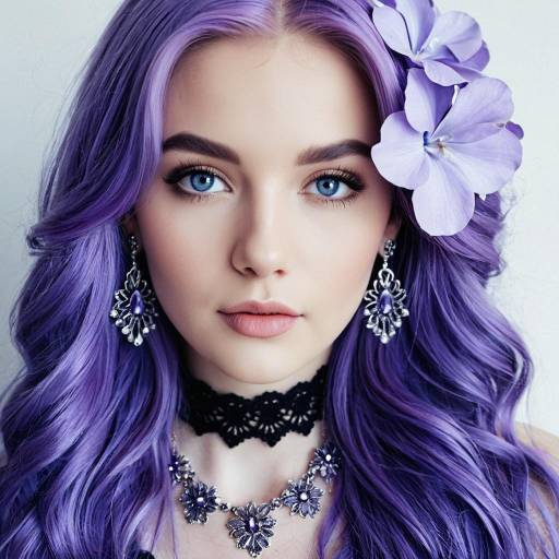 Elegant Periwinkle Wig with Jewelry and Flowers