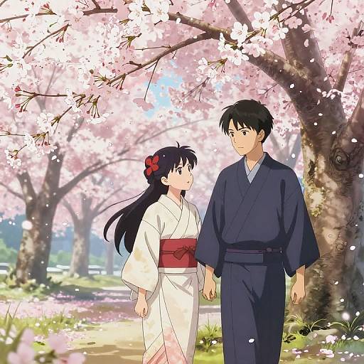 Serene Anime Cherry Blossom Garden
