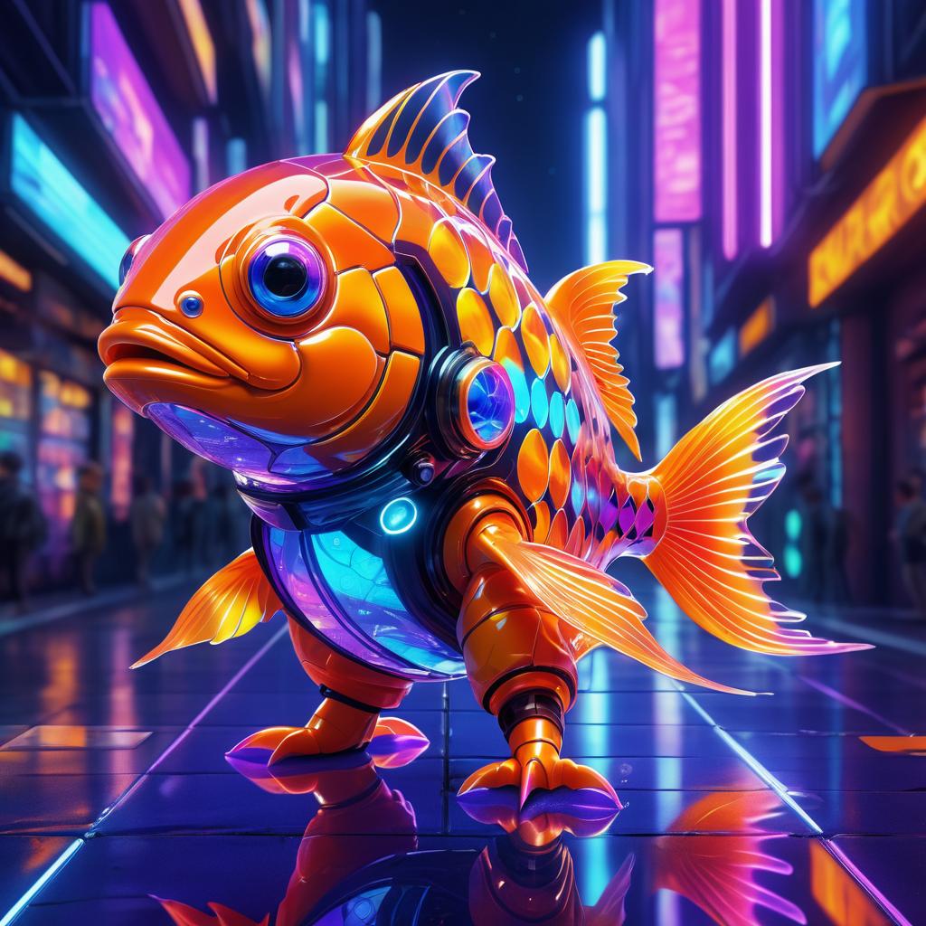 Cyberpunk Goldfish in Futuristic City