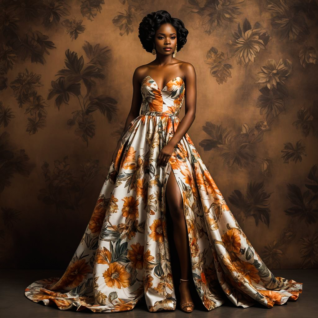 Elegant African Woman in Floral Gown