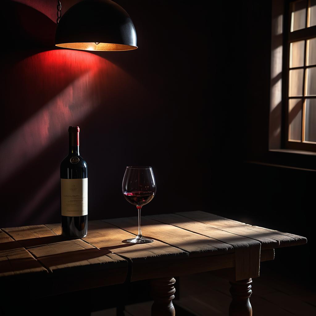 Dramatic Rustic Table with Red Wine